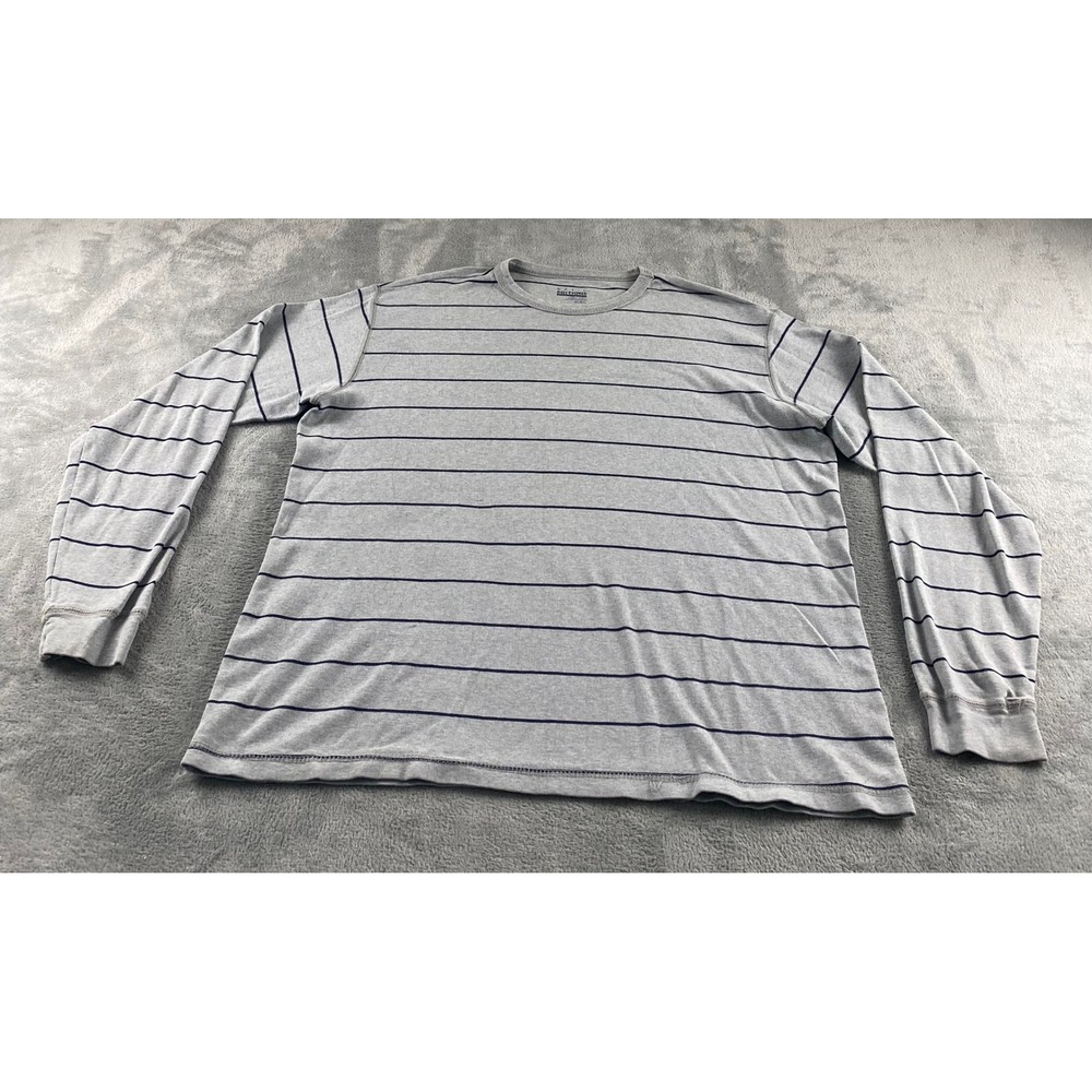 Basic Editions Mens XL Long Sleeve Striped Crew Neck T-Shirt Grey Navy‎ Blue